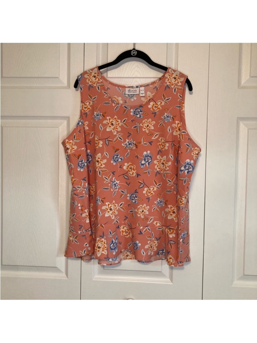 Denim and Co. Peach Floral Sleeveless Top Size XL